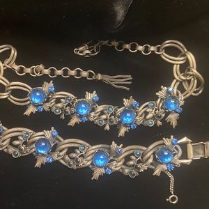 Schiaparelli Glass Star Sapphire Pine Cone Gunmetal Demi Parure